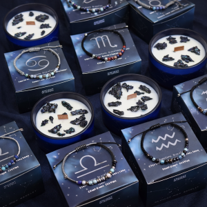 Velas de Cristal del Zodiaco con Pulsera de Piedras Preciosas